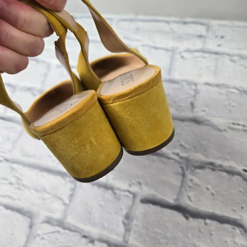 Sole Society Slingback Keilinah Pumps Mustard Suede Covered Heel size 8.5M - Picture 10 of 14